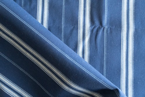 Navy blue and cream horizontal striped upholstery fabric remnant two yards - Picture 3 of 5