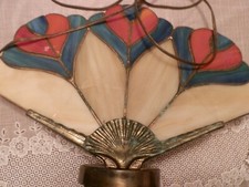 Vintage Stained Glass Shell/Brass Lamp 14 x 10.5 x 4" Has Breakage, For Repair