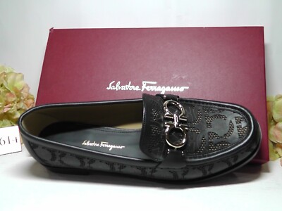 Salvatore Ferragamo BLACK Leather Rolo Laser Cut Gancio Loafer