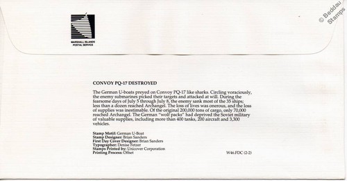 1942 WWII CONVOY PQ-17 DESTROYED / German U-Boat Submarine Ships Stamp FDC - Picture 2 of 3