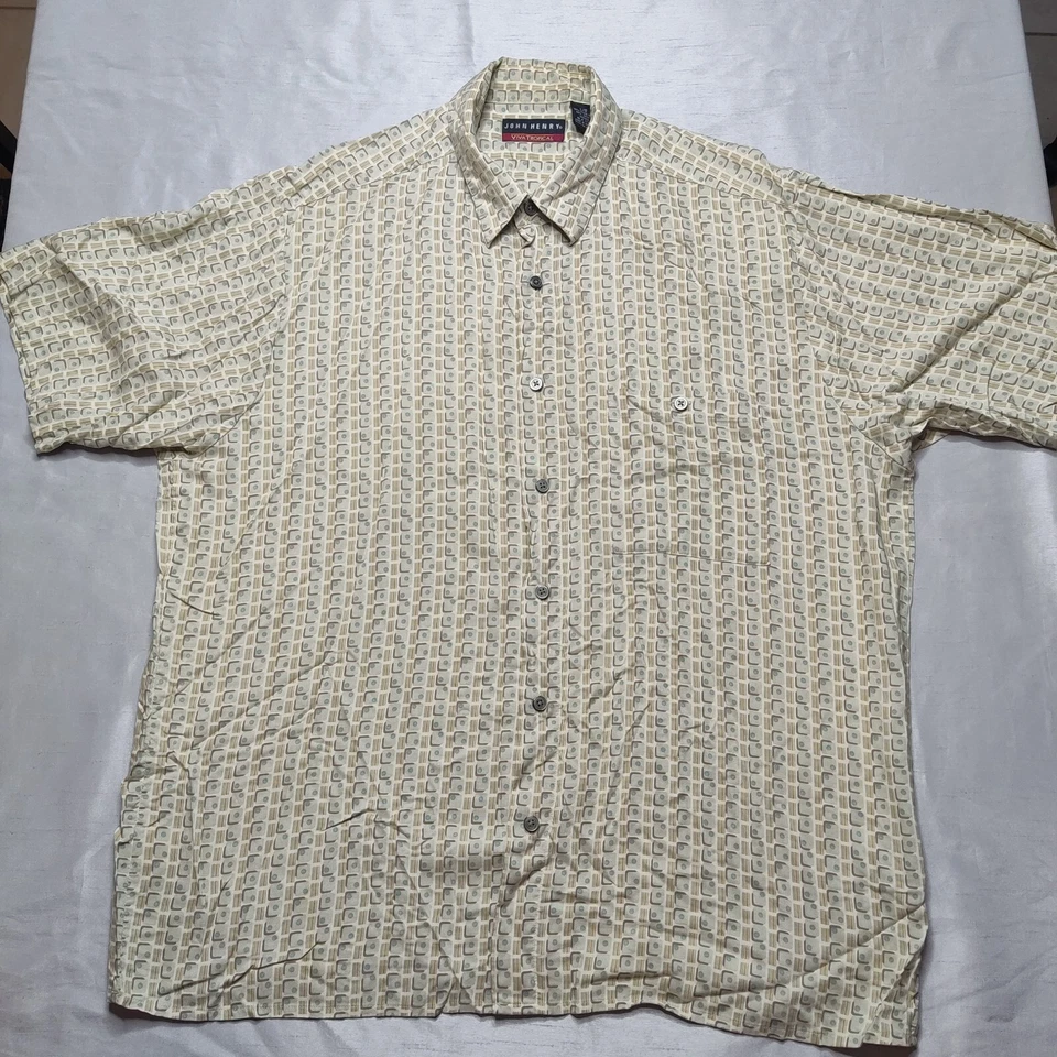 Camisa de campamento de viscosa AOP grande marfil vintage John Henry Viva tropical para hombre Foto 2 de 4