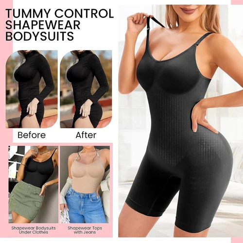 Seamless Bodysuit for Women Tummy Control Shapewear Mid-Thigh Full Body Shaper - Picture 7 of 35