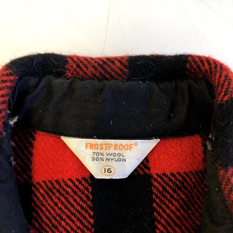 Vtg 60's Frostproof Men's Red BUFFALO Plaid Wool Jacket Hunting Work Shirt 16 - Image 2 of 4