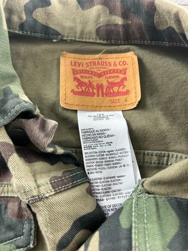 Levi Strauss Denim Camouflage Camo Trucker Jacket Green Youth Sz Large Boys - Picture 8 of 8