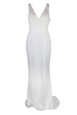 Adrianna Papell White Sleeveless Tiered Lace Gown 8