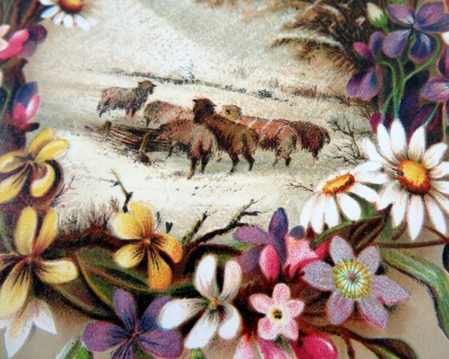 Lida Clarkson color lithograph BURIED LILIES flower garland 1877 vintage print - Picture 3 of 5