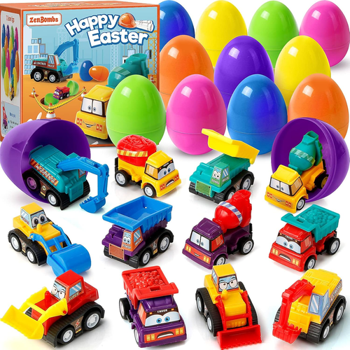 12 Plastic Easter Eggs Filled with Pull-Back Engineering Toys Gift for Easter Eg