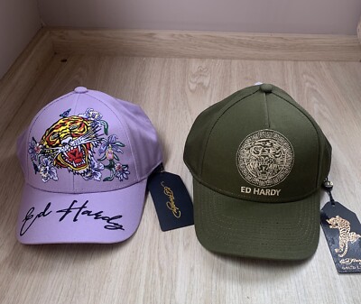 Ed Hardy lila & grün Tiger Caps Kinder 4-7 Jahre Mülltonnendeckel Neu mit Etikett 52 cm