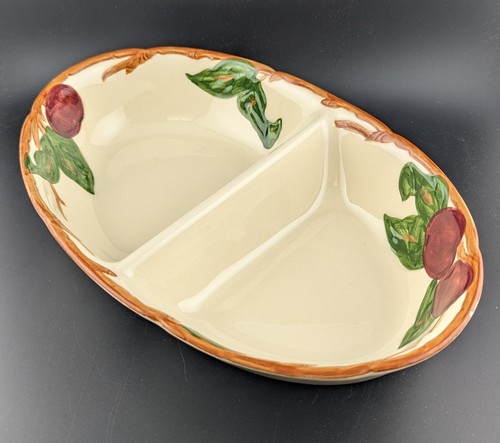 Franziskaner Apfel 10-3/4" ovale geteilte Gemüseschüssel 1949-1953 USA Rückenstempel - Bild 1 von 4