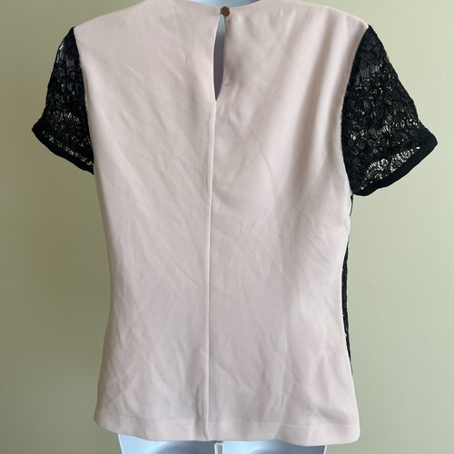 Women's Ted Baker Pink with Black Lace Short Sleeve Blouse/Top Size 1 Small - Picture 3 of 6