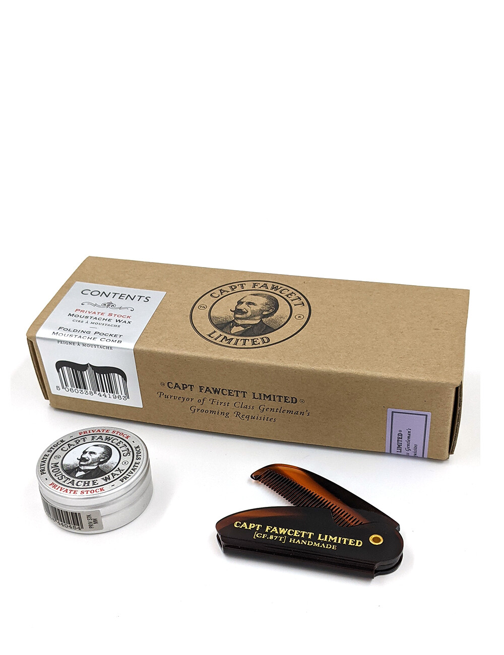 Captain Fawcett Fawcetts Private Stock Moustache Wax & 87T Moustache Comb Set