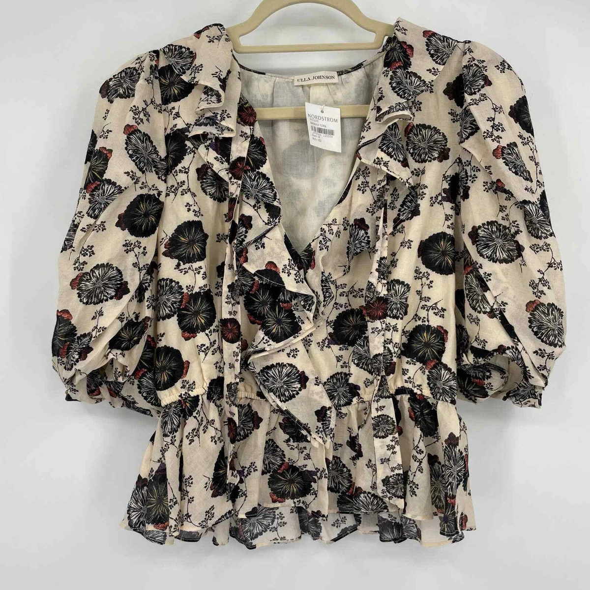 NWT Ulla Johnson Nadya Blouse Gardenia Peplum Floral Print Shirt