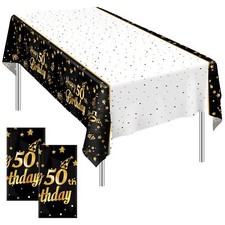 2 Pack Black Gold Table Cloth Cover Happy 50th Birthday Tablecloth Party Tablecl