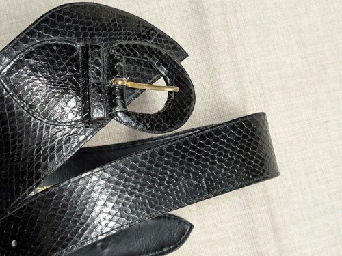 vintage 1980s belt WIDE corset GENUINE SNAKESKIN leather 28 glam STATEMENT 2/2 - Picture 5 of 18