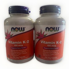 NOW Foods Vitamin K-2 100 mcg 250 Veg Caps 2 Bottles Exp 10/2027