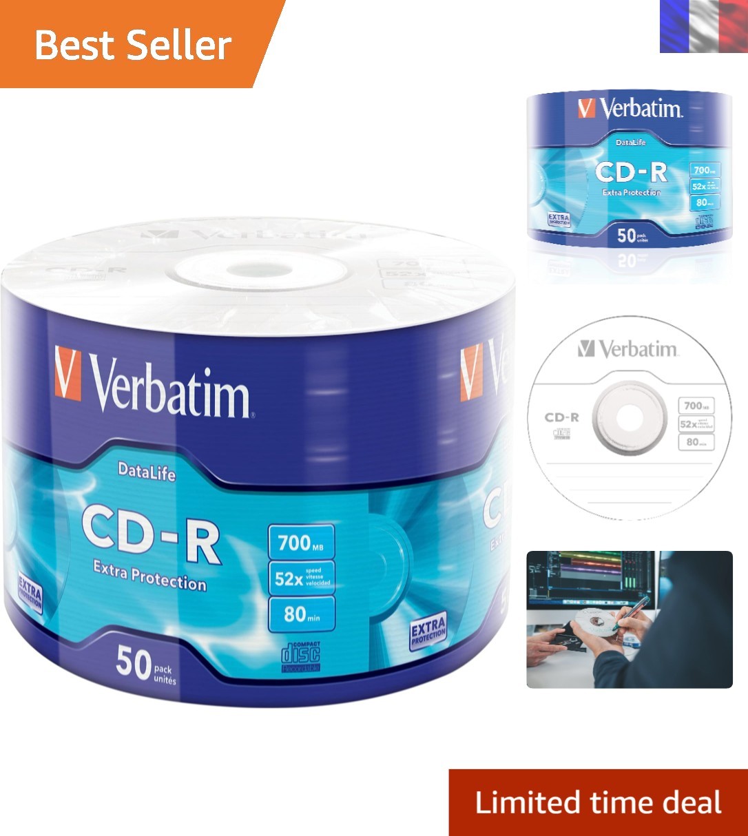 CD-R Verbatim 700 Mo ecriture ultra rapide 52x pour gravure audio et donnees sans erreur