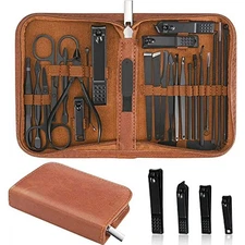 Nail Clipper Kit with Brown Case, 26pcs Professional Manicure Pedicure Set