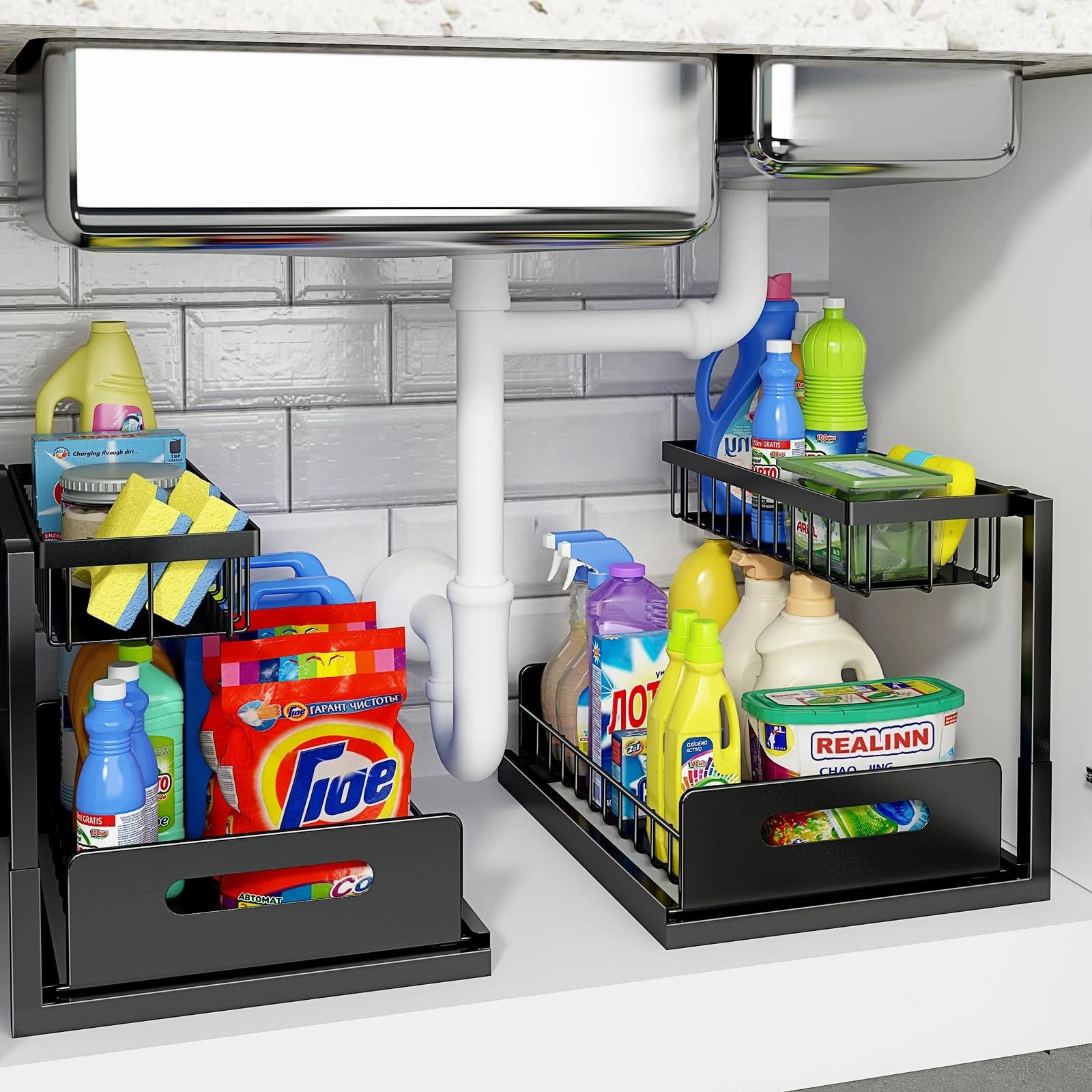 Under Sink Organizer, L-Shaped 2 Tier Pull Out Cabinet Organizer for Kitchen ...
Opens in a new wind