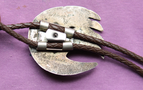 Cravatta vintage fatta a mano argento sterling zampa orso turchese western bolo - Foto 6 di 9