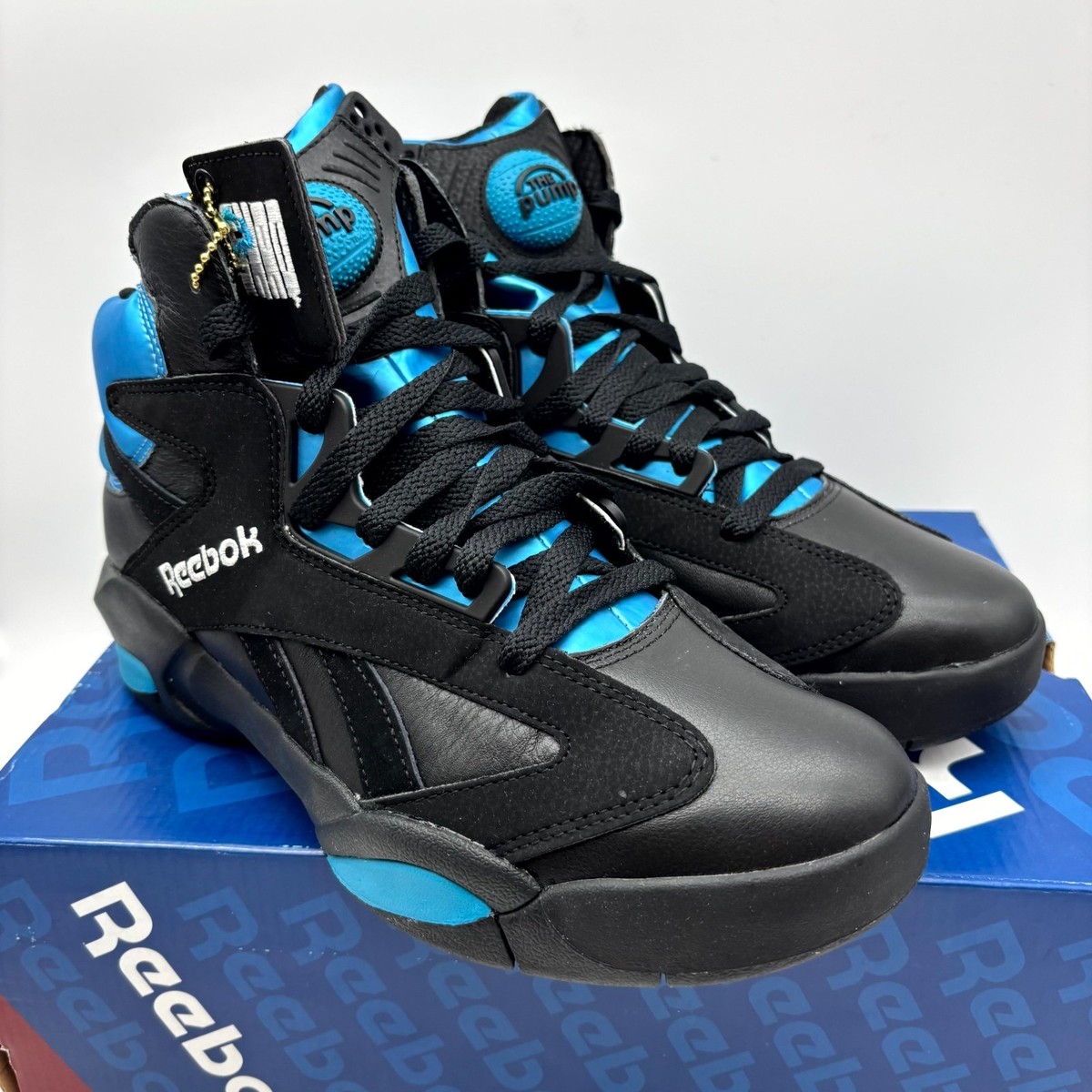 Reebok Shaq Attaq Azure Blue Black Nubuck Athletic Shoes Size 8.5