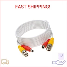 20FT White Premade BNC Video Power Cable Extension Wire for CCTV, Security Camer