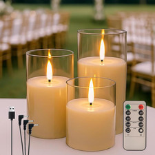 3-Pack Rechargeable Flameless Candles with Remote and Timer Function   LED Pilla