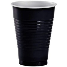 Disposable 18oz Black Plastic Cups: 4 Pack