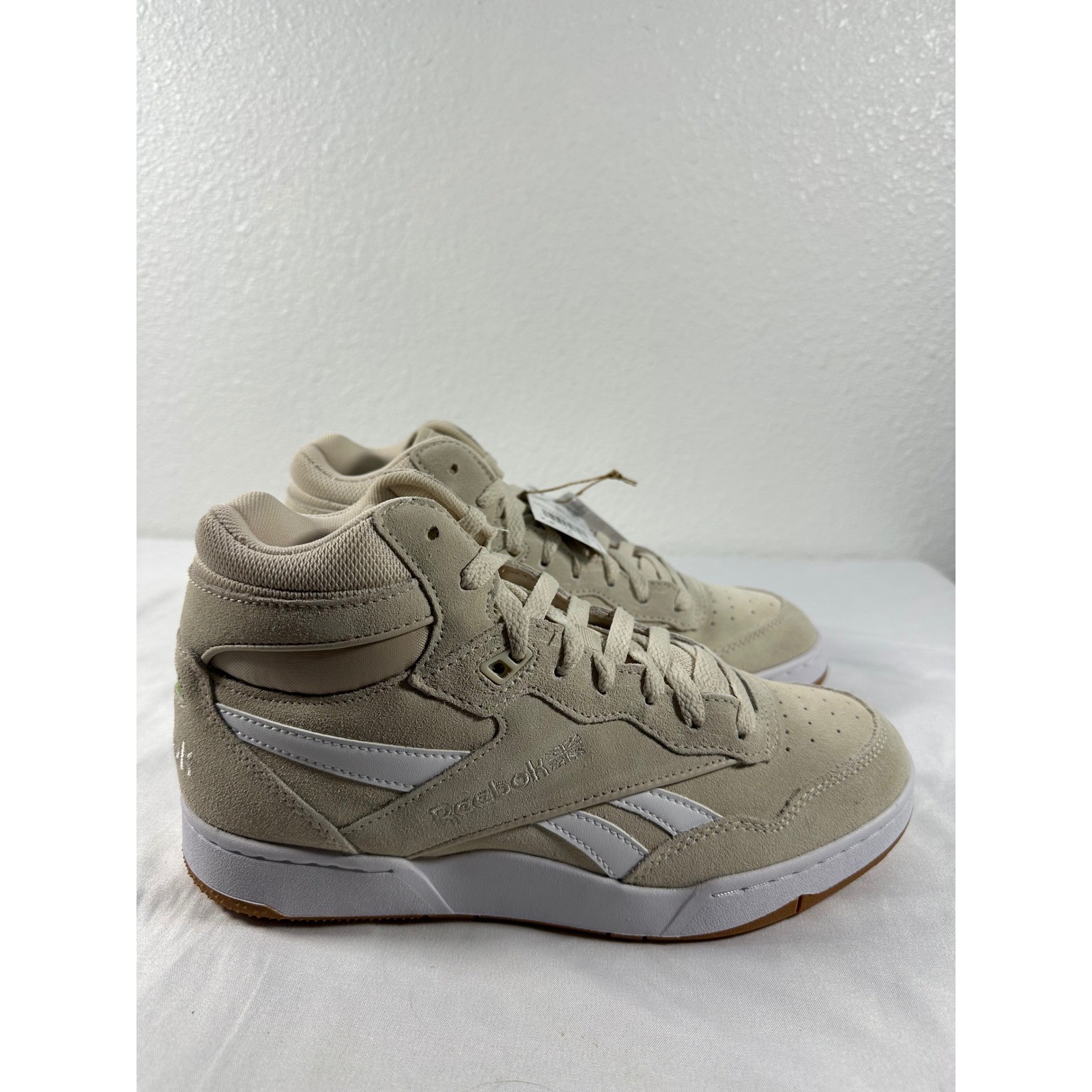 Reebok BB 4000 II Mid Stucco White Lime Green Suede Sneakers 100032750 Mens 7.5