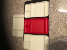 (4)  Vintage Tupperware Divided Food Lunch Tray (3) Almond & (1) Red 1535-3