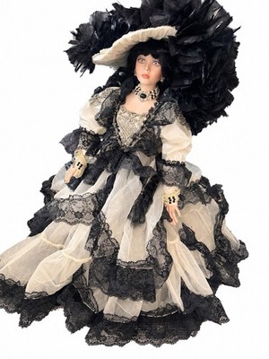 Rustie Onyx Porcelain Doll Black Ivory Victorian Gown Large 28  #/750 COA Paper