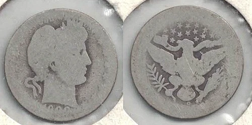 A Well Circulated 1900-O Silver Barber Quarter at Well Below Silver Melt Value
