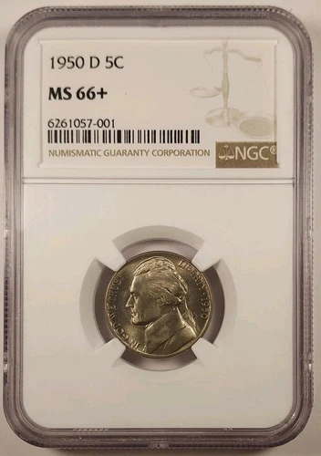 Rare-NGC POP Of (Only 18)  1950 D JEFFERSON Nickel NGC MS66+ Beautiful 