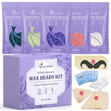 Mallowwax Wax Beads for Hair Removal -5 Pack Hard Wax for Sensitive Skin Idea...