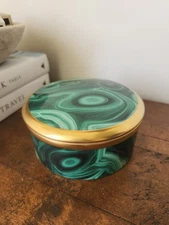 L'Objet Green Malachite Round Box w/ Lid