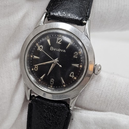 1954 BULOVA Phantom Slim Vintage Gents Black Striped Dial Swiss Watch Watch Rare