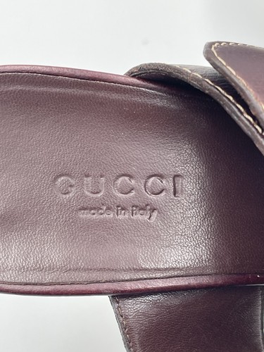 GUCCI Juanita Oxblood Burgundy Leather Sandals Gold Buckle Heels IT 38,5 US 8,5 - Bild 10 von 17