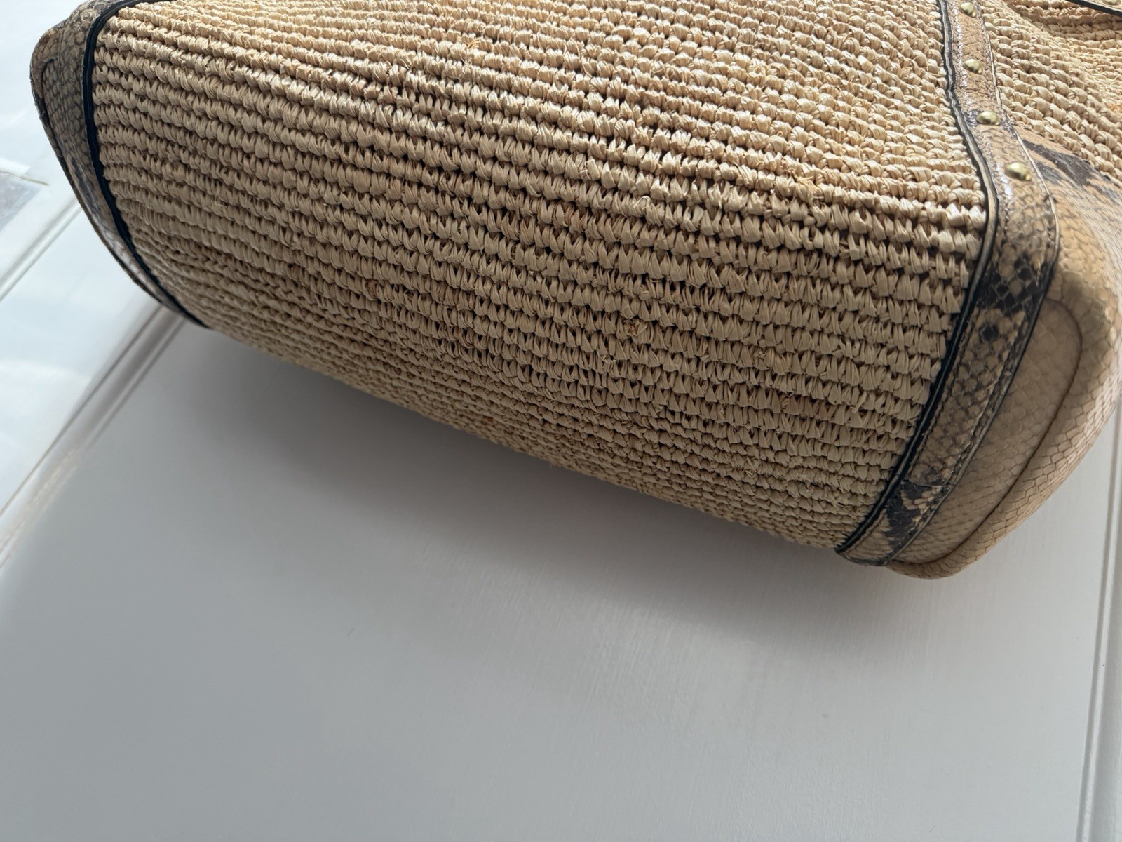 Coach Shoulder Beach Bag Straw Python Leather Gol… - image 5