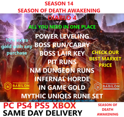 #ad SEASON 14 DIABLO 4 POWER LEVEL PIT BOSS MATS RUNE IGG ✅PC PS4 PS5 XBOX✅DIABLO IV $29.90
