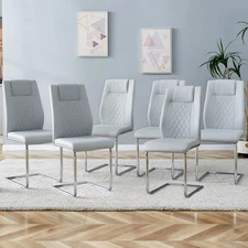 Kitchen Dining Chairs Set of 6 Side Chair PU Leather High Back Padded Metal Leg