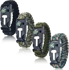 Survival Bracelets 4-Pack |SURVIVAL KIT 5-in-1 Paracord Bracelet Set with Fire S