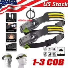 COB LED Headlamp USB Rechargeable Headlight Bar Head Band Torch Work Light 6000K