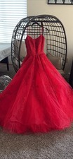 Red Tulle Ballgown Prom Dress Floral Embroidery Sweetheart Neckline Sleeveless