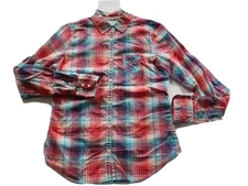 American Eagle Womens Cotton LS Button Down Multi Color Plaid Blouse Shirt 4