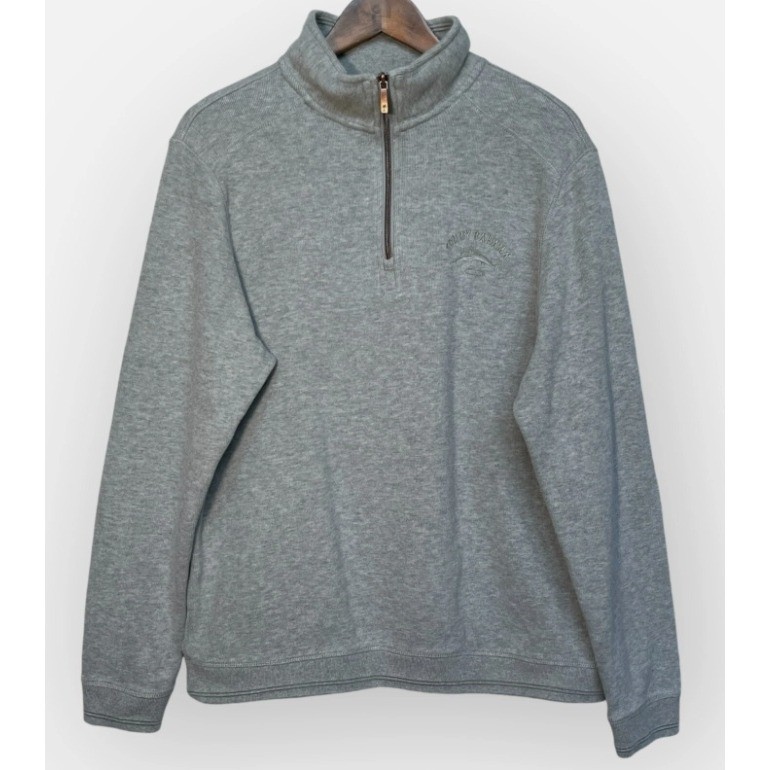 Tommy Bahama Relax Mens Quarter Zip Pullover Sweater Heather Grey Cotton Medium