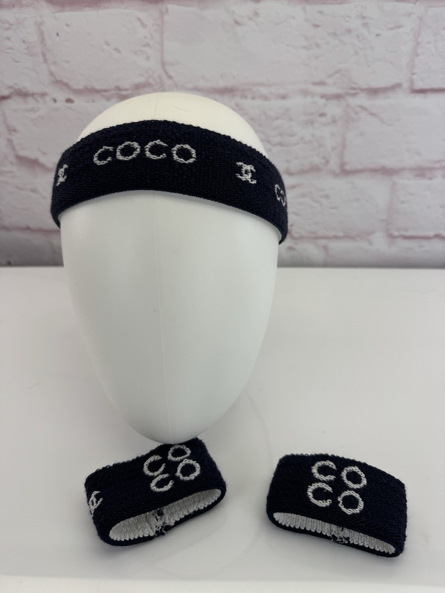 Chanel Sport Line Terry Cloth Navy and White CC Headband and