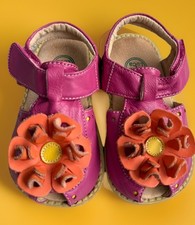Livie Luca Little Girl s Genuine Leather Sandals Fuchsia w/Orange Flower Sz 7