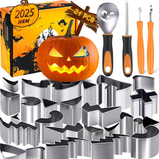 Professional Pumpkin Carving Kit - 21 Safe Tools Stainless Steel Stencils