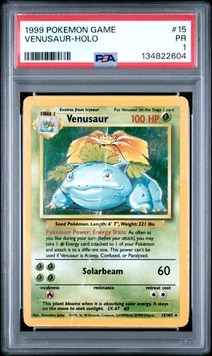1999 POKEMON BASE SET UNLIMITED #15 VENUSAUR-HOLO PSA 1