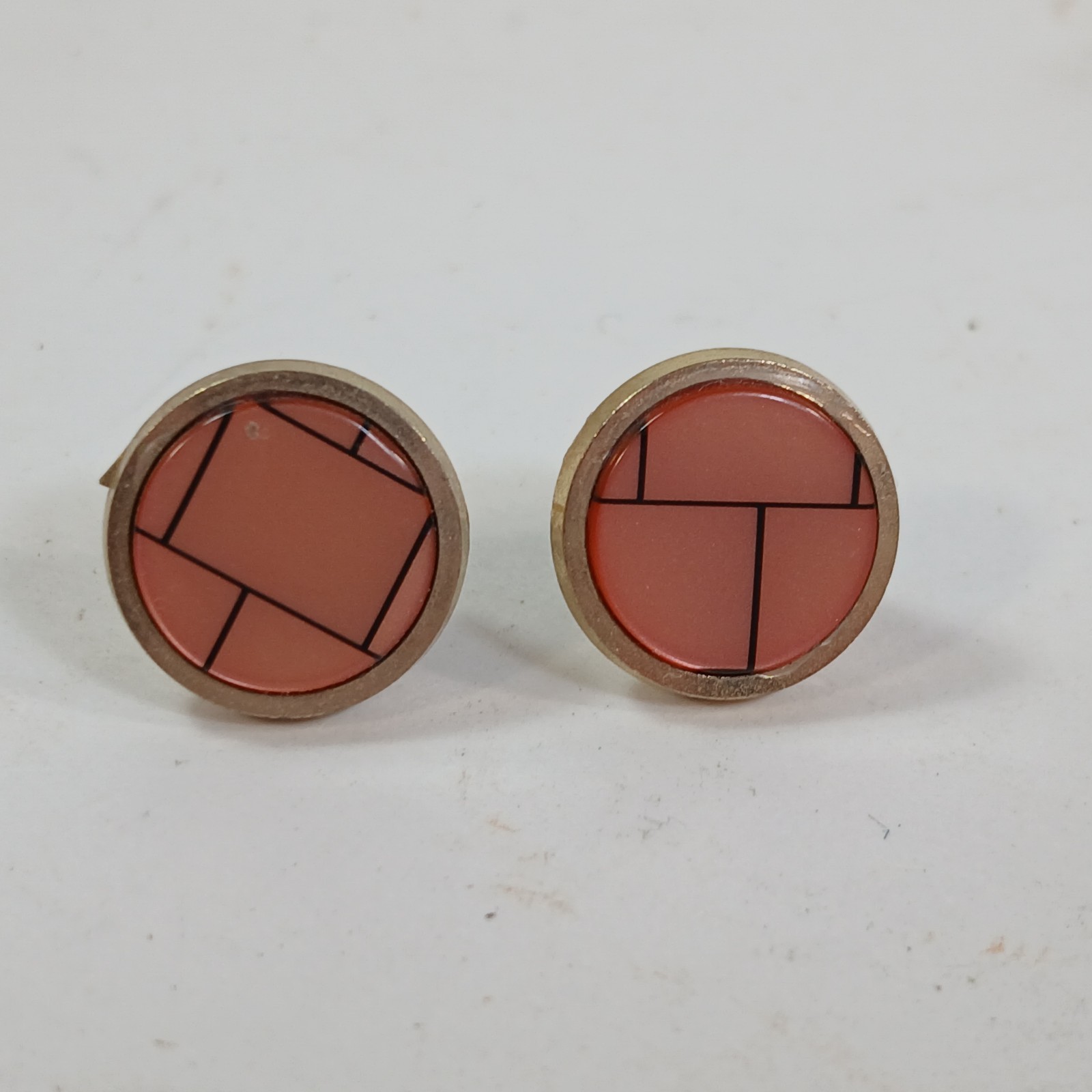 Geometric Tile Pattern Enamel Round Studs—Gold-To… - image 1
