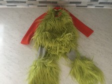 BABY GRINCH COSTUME SIZE 18/24 MONTHS INCLUDES ONES FUZZY OUTFIT,FEET,SCARF NEW